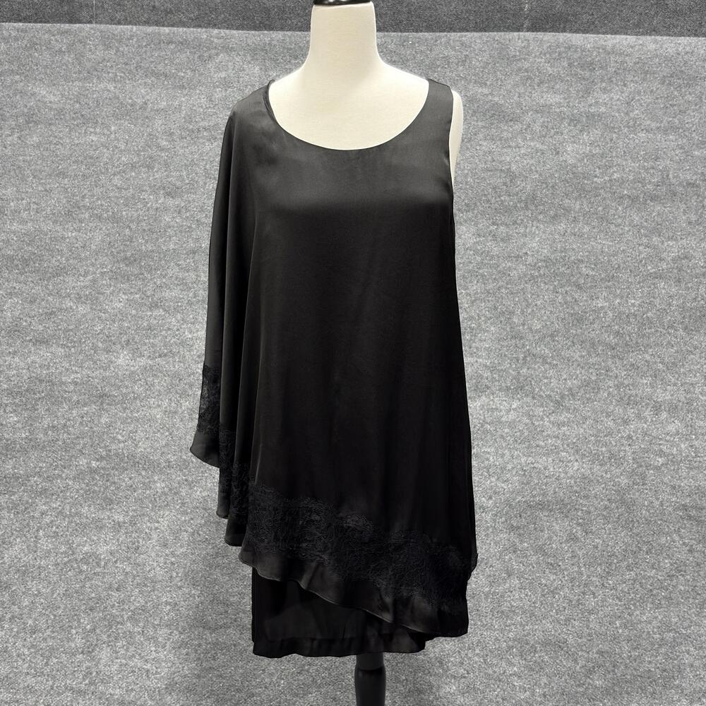 BCBGeneration Dress Womens Medium Black Asymmetrical Lace Trim Sleeveless Shift